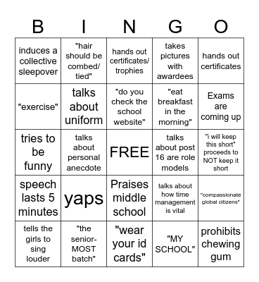 Miss Shagufa & Tasneem MPH Speech Bingo Card