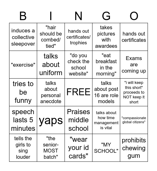 Miss Shagufa & Tasneem MPH Speech Bingo Card