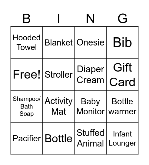 Baby Gift Bingo Card