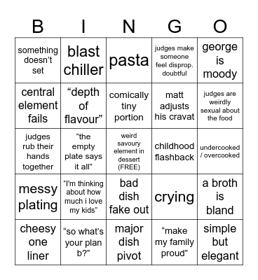 masterchef australia Bingo Card