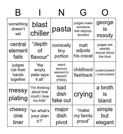 masterchef australia Bingo Card