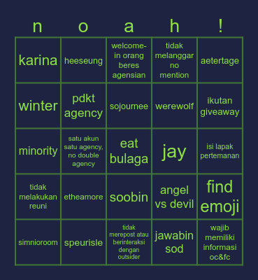 bingo bersama nazhara Bingo Card