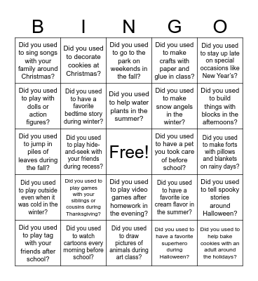 Did you used to? Bingo Card