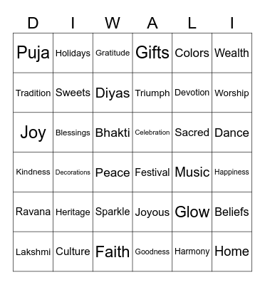 Let's Play Bingo - Diwali Edition Bingo Card