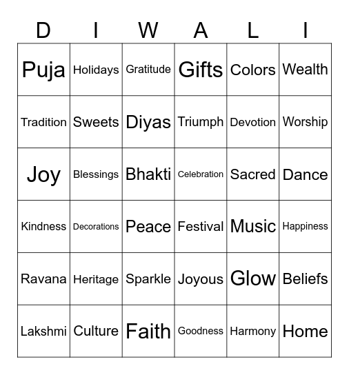 Let's Play Bingo - Diwali Edition Bingo Card