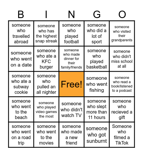 After Holiday Bingo Card