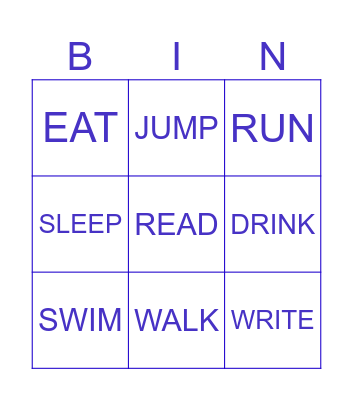 VERBS Bingo Card