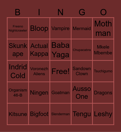 Dandadan Cryptid Bingo Card