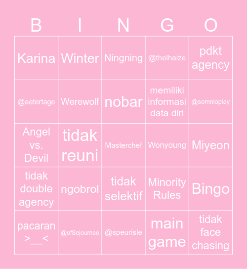 Nadhira's Bingo Card