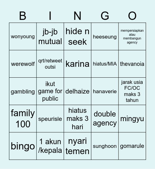 Alif's Bingo Card