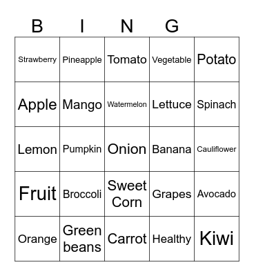Fruit and Veg Bingo Card