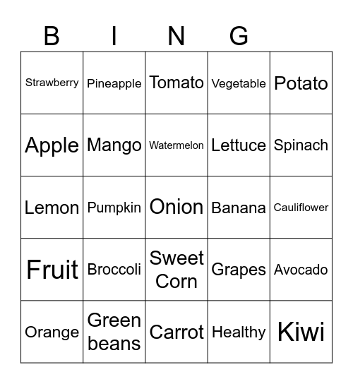 Fruit and Veg Bingo Card