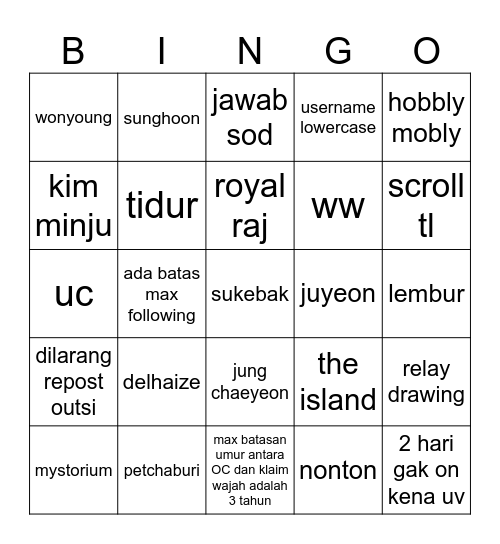 raia Bingo Card