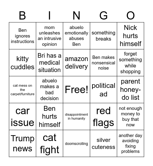 Downer Bingo Card