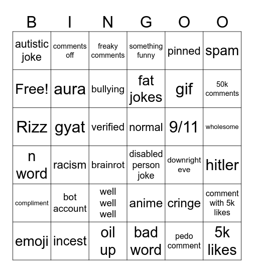 Instagram reels Bingo Card