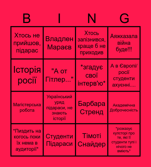 Полещук бінго Bingo Card