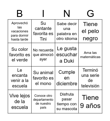 Bingo humano Bingo Card