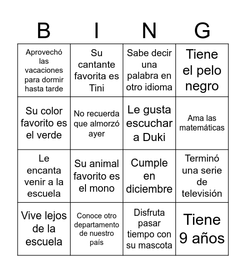 Bingo humano Bingo Card