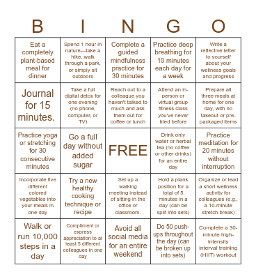 McDowell Fall into Wellness Bingo Card