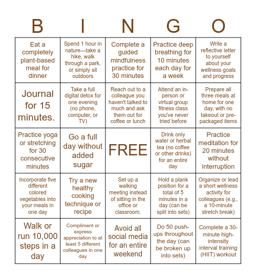 McDowell Fall into Wellness Bingo Card