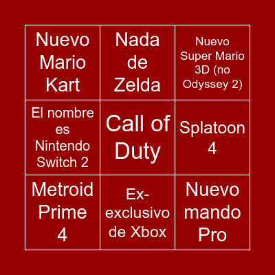 Presentación sucesora Nintendo Switch Bingo Card