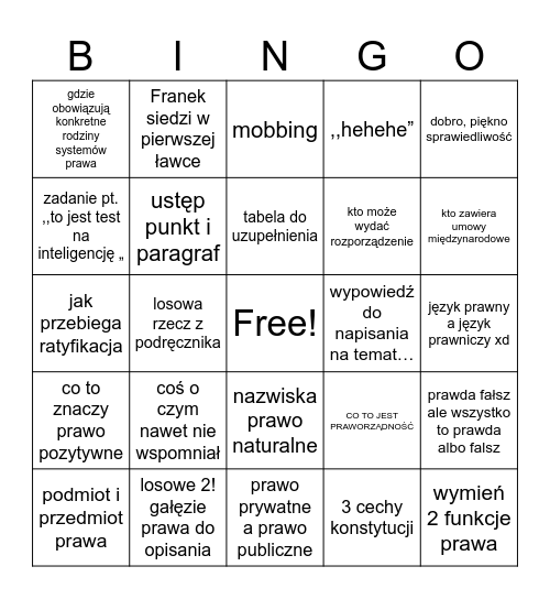 CO KRZYSIU ODJEBIE NA SPRAWDZIANIE Bingo Card