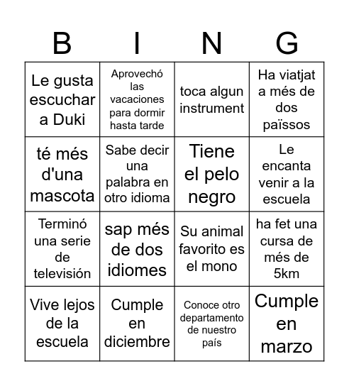 Bingo humano Bingo Card