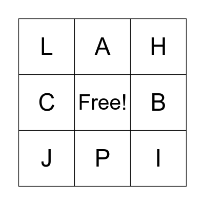 Alphabet  Bingo Card