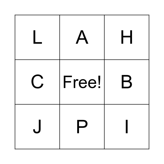 Alphabet  Bingo Card