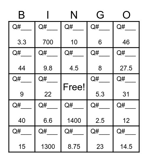 Unit 5 Quiz #2 Bingo Review Bingo Card