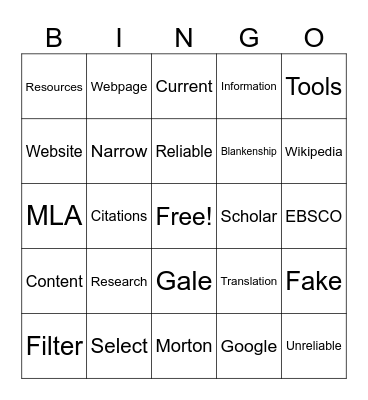 Dr. T's Research Bingo Card
