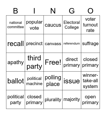 Ch. 8 and 9 Vocabulary Bingo Card