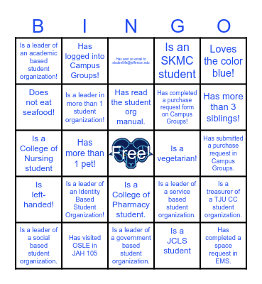 Student Org Leader BINGO Card