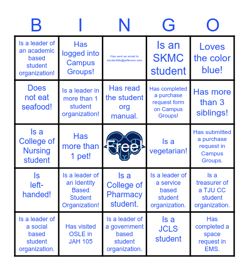 Student Org Leader BINGO Card