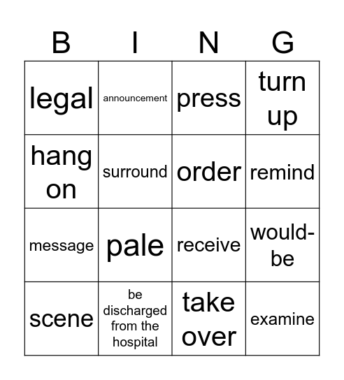 "6+1" P16 Bingo Card