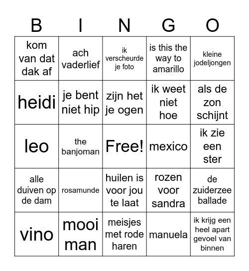 Muziek Bingo Card