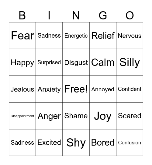 Emotions and Feelings Bingo Card