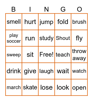 Action Verbs Bingo Card