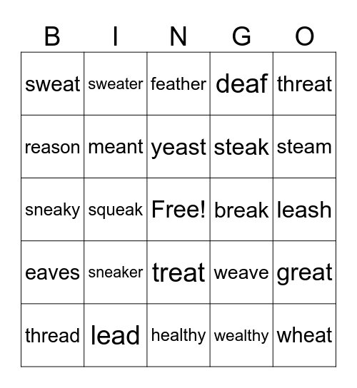 /ea/ Words Bingo Card