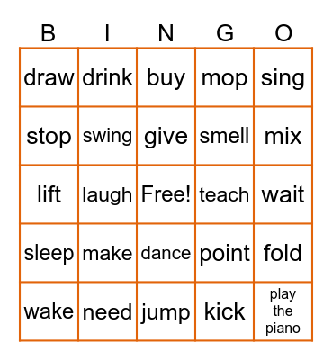 Action Verbs Bingo Card