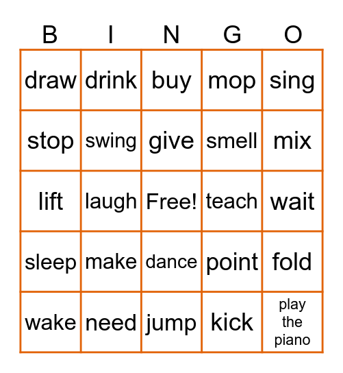 Action Verbs Bingo Card