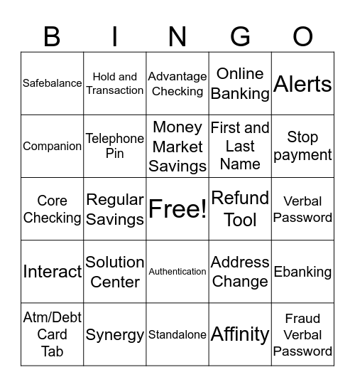Bank Of America Bingo Card