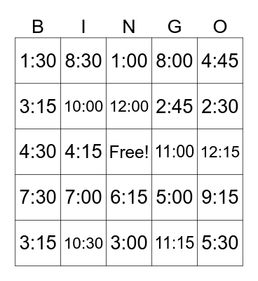 Time BINGO Card