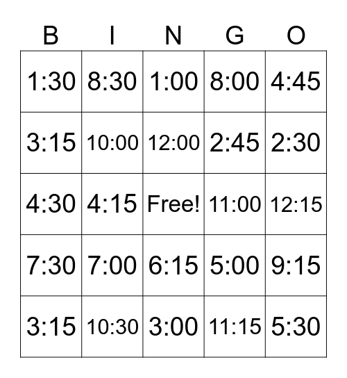 Time BINGO Card