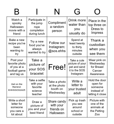 SOS WEEK Bingo Card