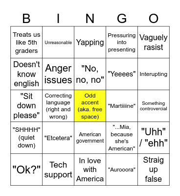 Odd bingo Card