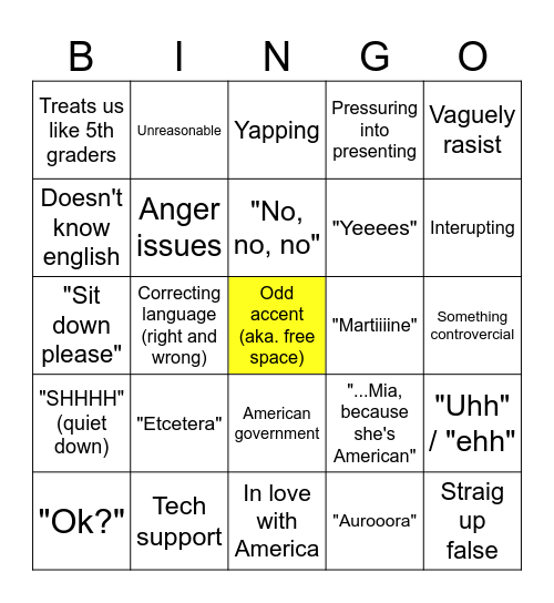 Odd bingo Card