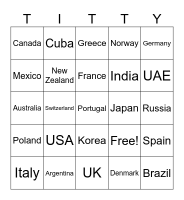 Titty Olympics Bingo Card