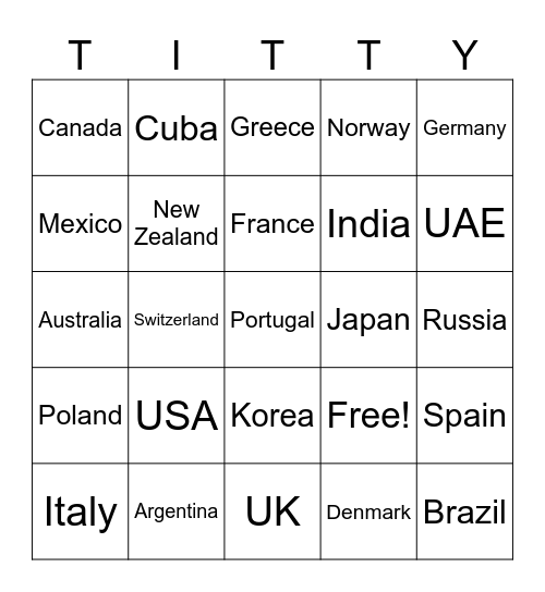 Titty Olympics Bingo Card