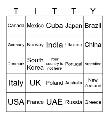 Titty Olympics Bingo Card